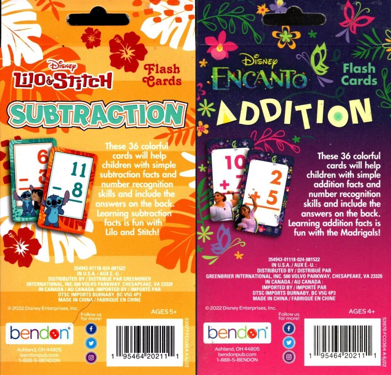 Disney Lilo & Stitch & Encanto - Subtraction & Addition - 36 Flash Cards Set