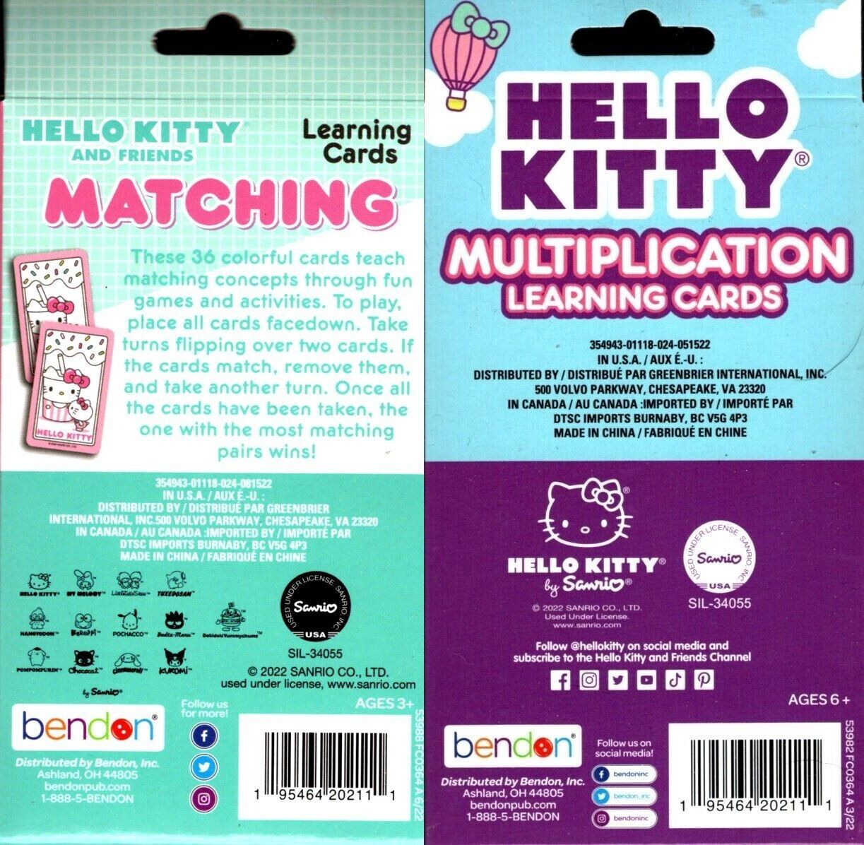Hello Kitty and Friends - Matching & Multiplication - Learning 36 cards Set