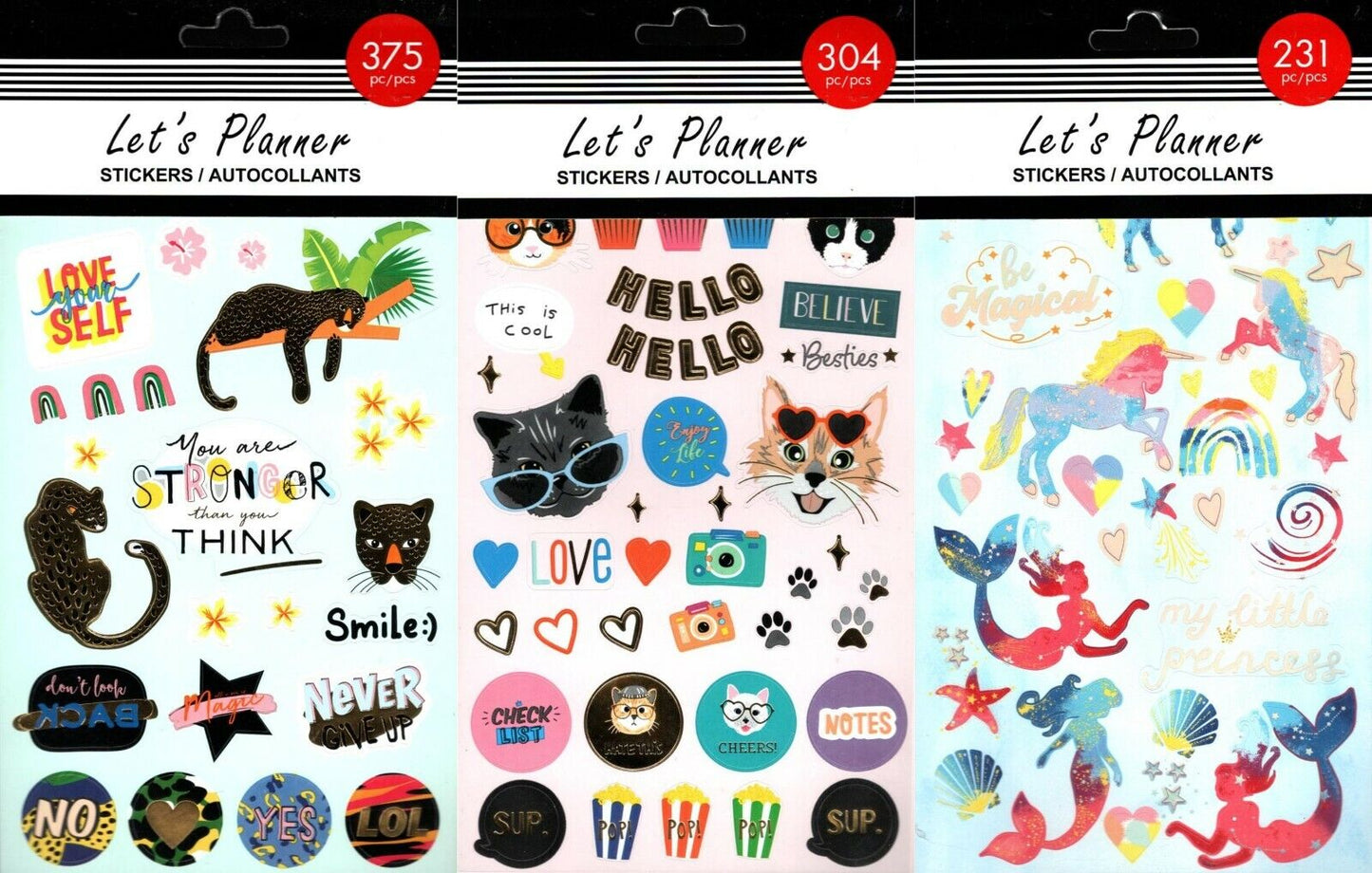 Let's Planner Stickers - 375 Ps + 304 Ps + 231 Ps Stickers Autocollants Set of 3