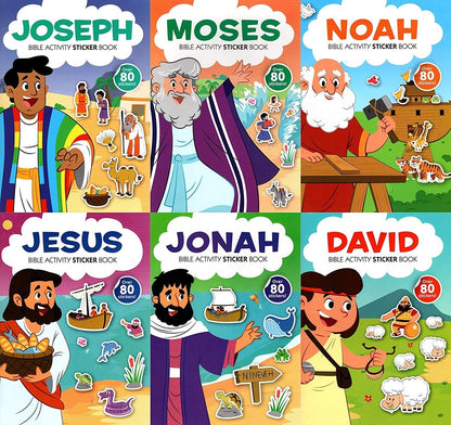 Bible Activity Jonah, Noah, Moses, Joseph, Jesus, David - Sticker Book Set of 6