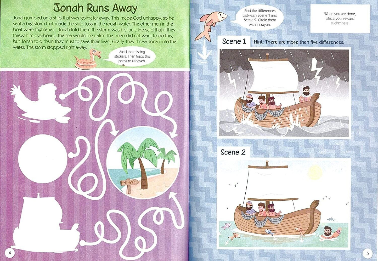 Bible Activity Jonah, Noah, Moses, Joseph, Jesus, David - Sticker Book Set of 6