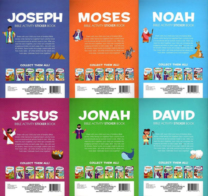 Bible Activity Jonah, Noah, Moses, Joseph, Jesus, David - Sticker Book Set of 6