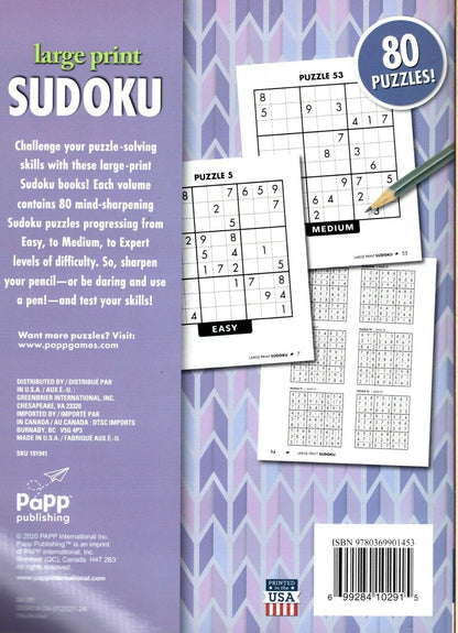 Large Print Sudoku Puzzle - Easy - Medium - Expert - All New Puzzles Vol.24