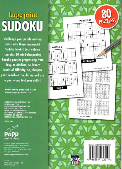 Large Print Sudoku Puzzle - Easy - Medium - Expert - All New Puzzles Vol.25