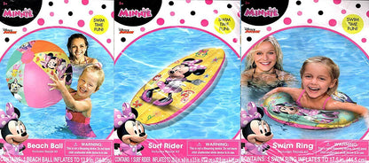 Disney Minnie - 17.5" Swim Ring & Surf Rider & Beach Ball - Includes Repair Kit