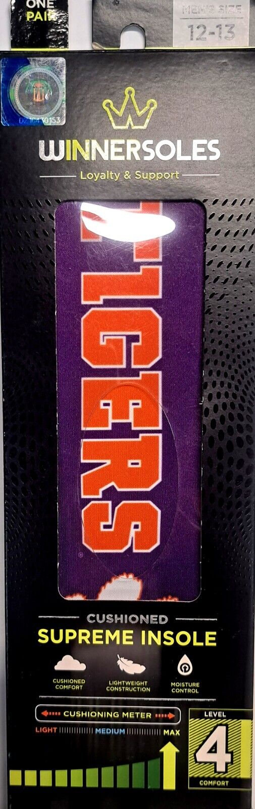 Winnersoles Cushioned Contour Insole Level 4 Comfort Men's size 12-13 (Tigers)