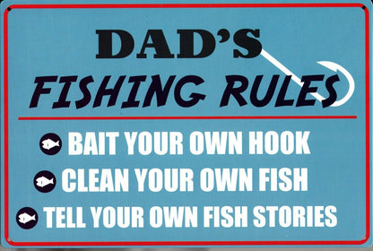 Metal Tin Signs - Dad's Fishing Rules and Dad`s Garage - Wall Decor Father's Day