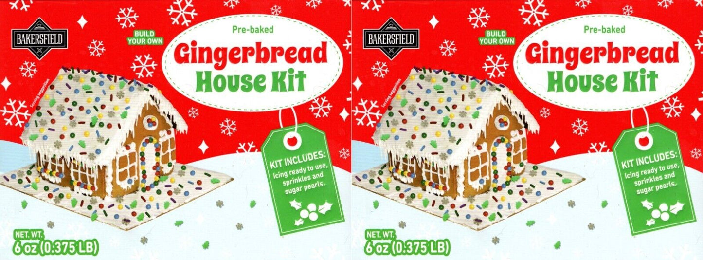 Bakersfield Pre-Baked Gingerbread House Kit 6 Oz (0.375 LB) Christmas Set of 2