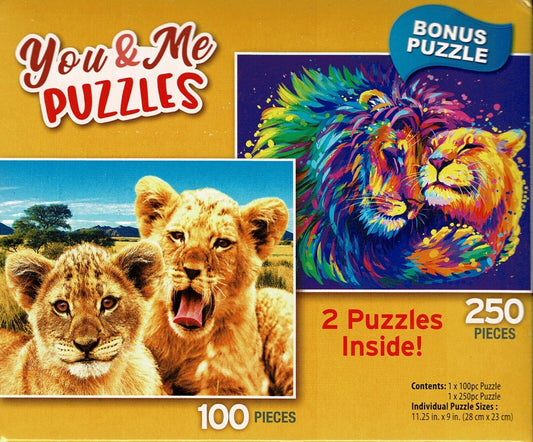 Cute Baby Lion Cubs/Lion`s Embrace - Total 350 Piece, 2 Puzzles Inside