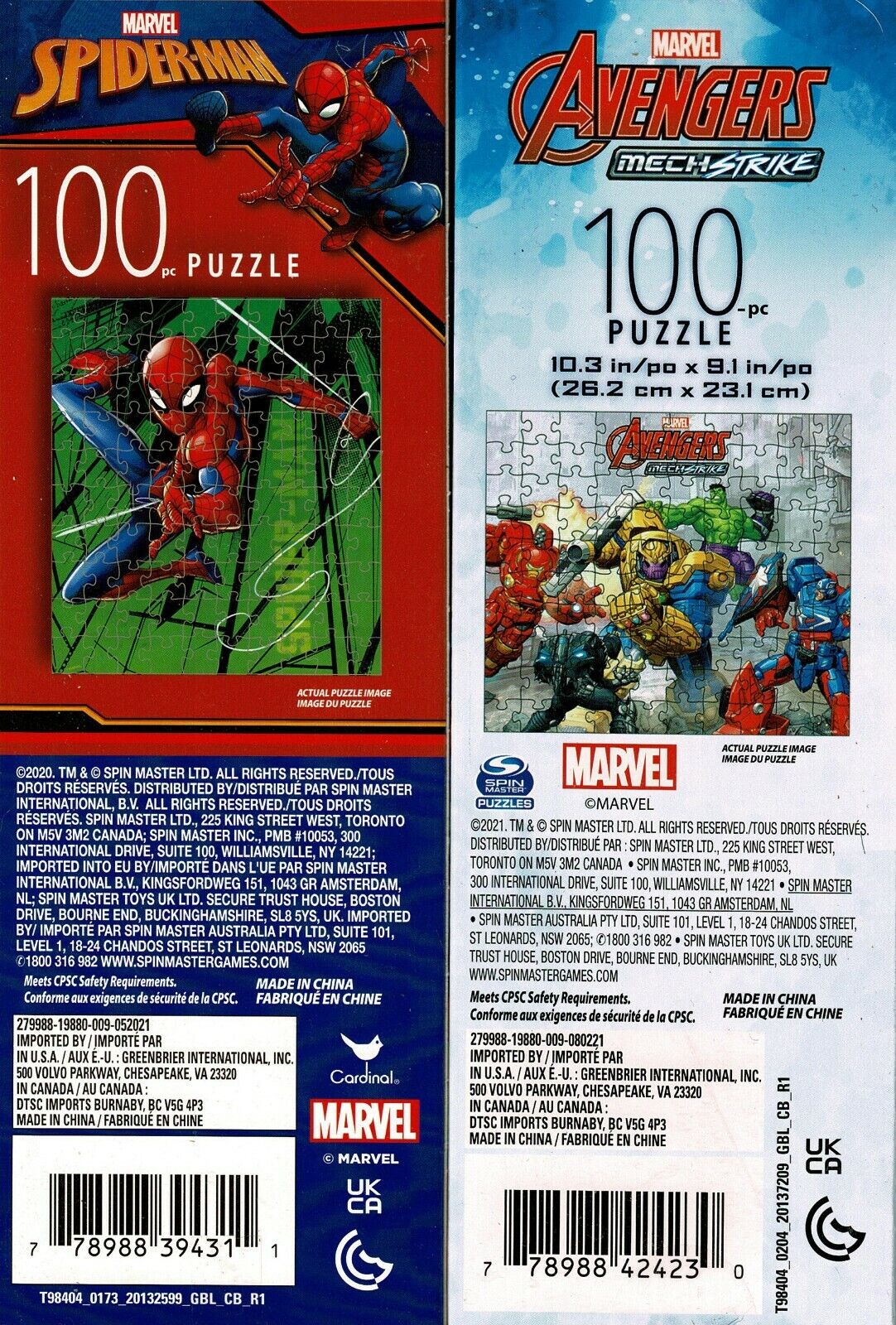 Marvel Avengers Mech Strike & Spider-Man - 100 Piece Jigsaw Puzzle (Set of 2)