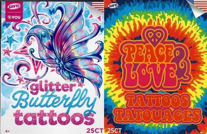 Savvi - Peace Love and Butterfly - 25 Classic Tattoos (Set of 2 Pack)