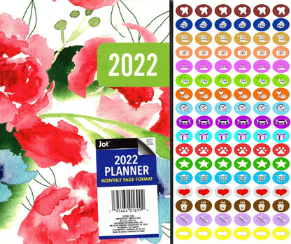 2022 Planner Calendar - School College Monthly Agenda + 100 Stickers v3