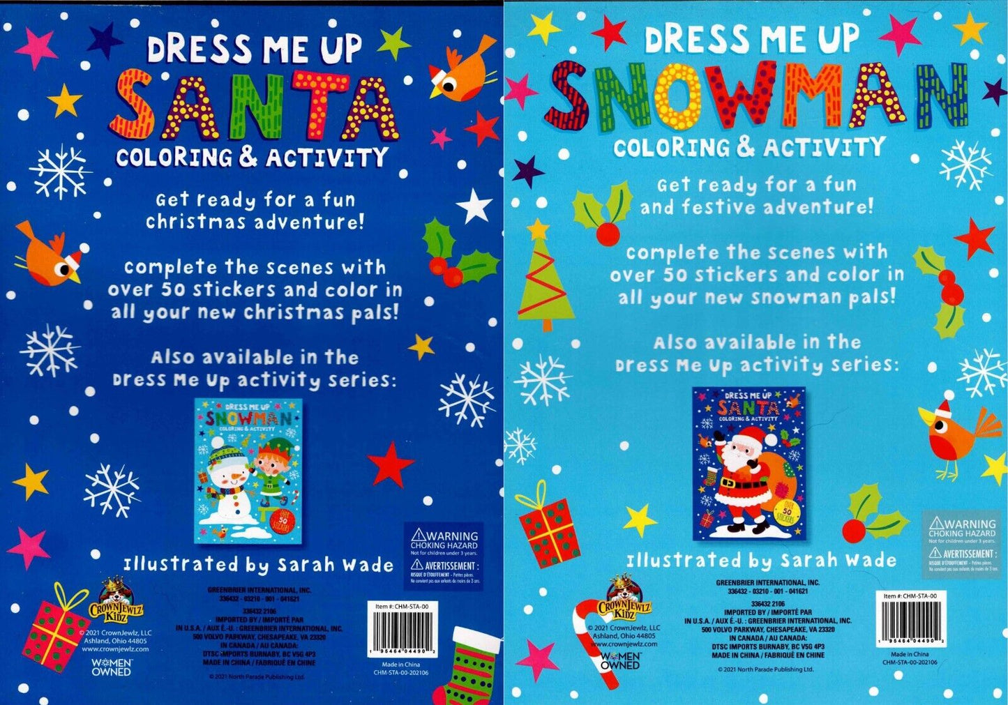 Dress Me Up - Snowman and Santa - Christmas Holiday - Activity Book Set of 2