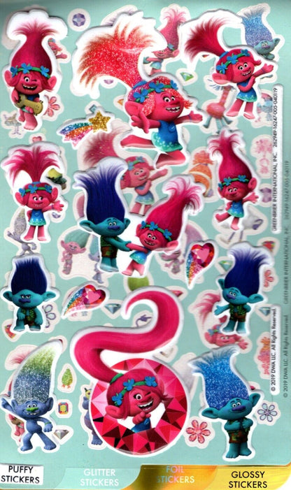 Trolls - Glitter, Puffy, Foil Stickers - Over 150 Stickers 4 Sheet Sticker Book