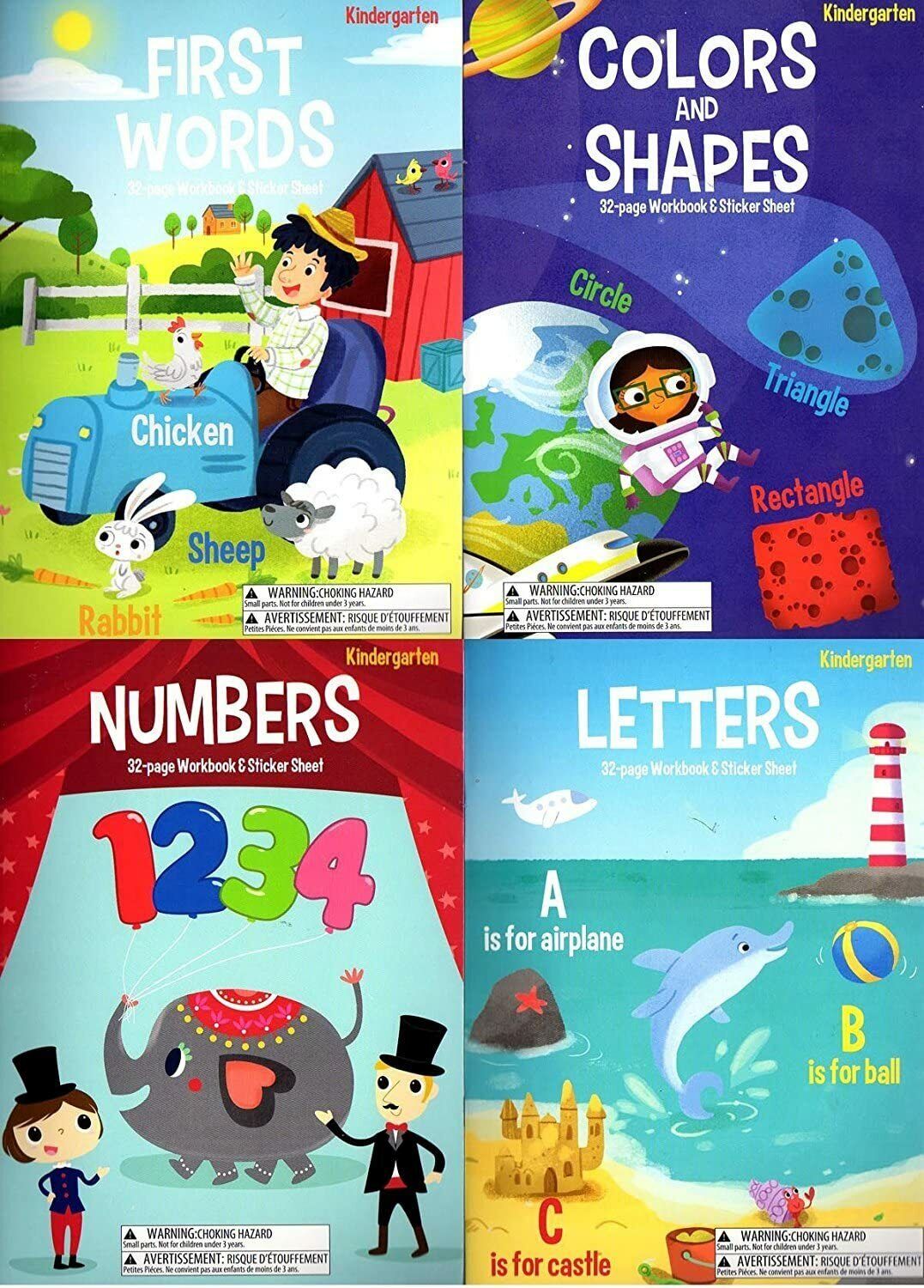 Workbooks Kindergarten Educational with Sticker Sheet - Set of 4 Books - v2