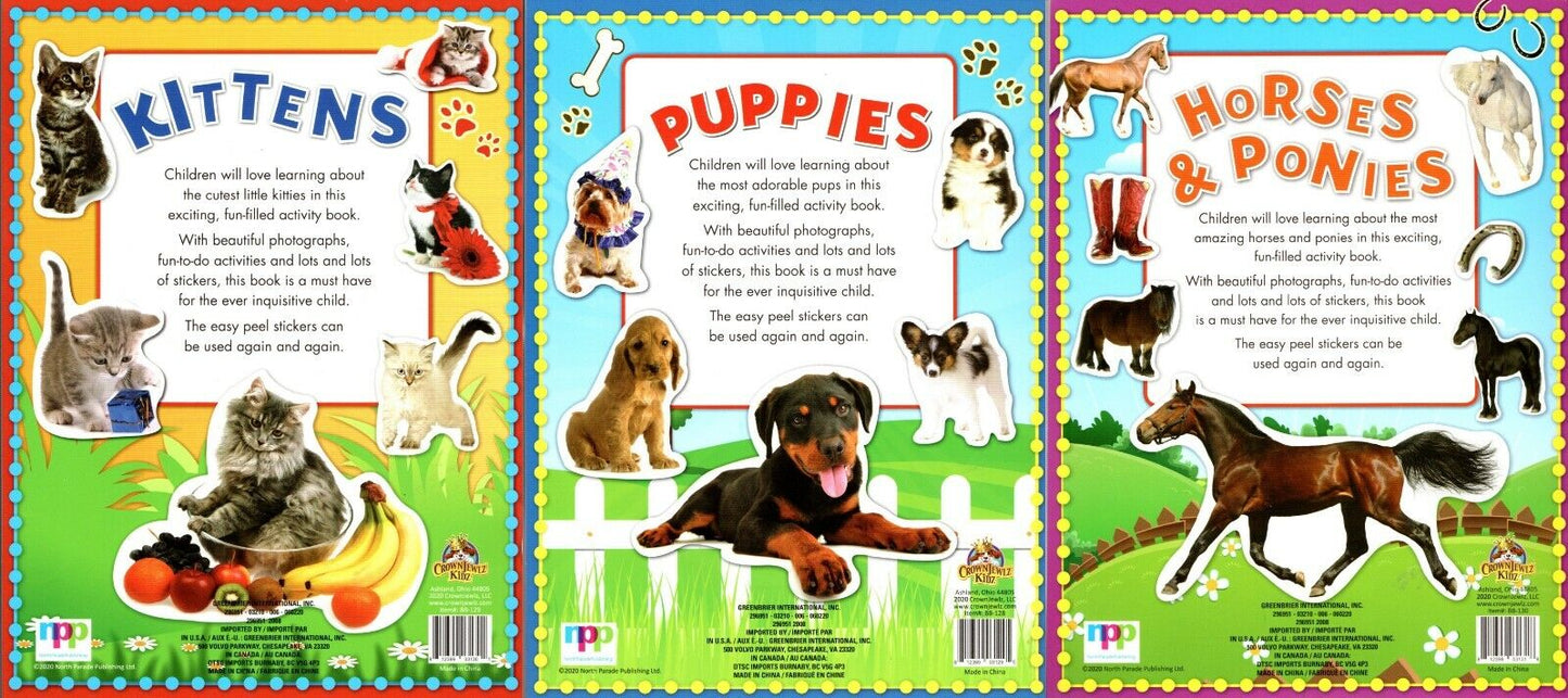 Horses & Ponies, Puppies, Kittens - Sticker Activity Book - More Than 100 Reusab