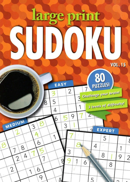 Large Print Sudoku Puzzle - Easy - Medium - Expert - Vol. 15 - 18 (Set of 4)