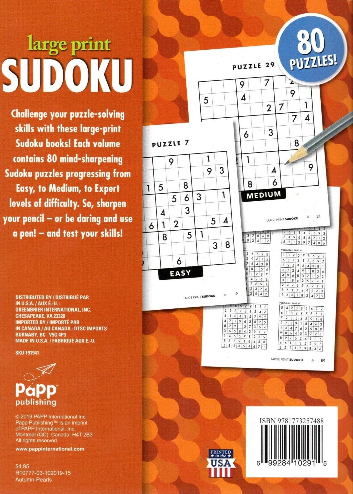 Large Print Sudoku Puzzle - Easy - Medium - Expert - Vol. 15 - 18 (Set of 4)