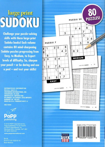 Large Print Sudoku Puzzle - Easy - Medium - Expert - Vol. 15 - 18 (Set of 4)