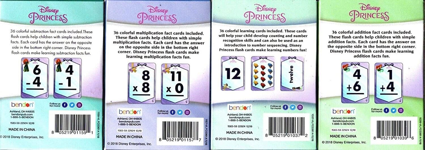 Princess Learning Educational Flash Cards ( Set of 4 Decks)