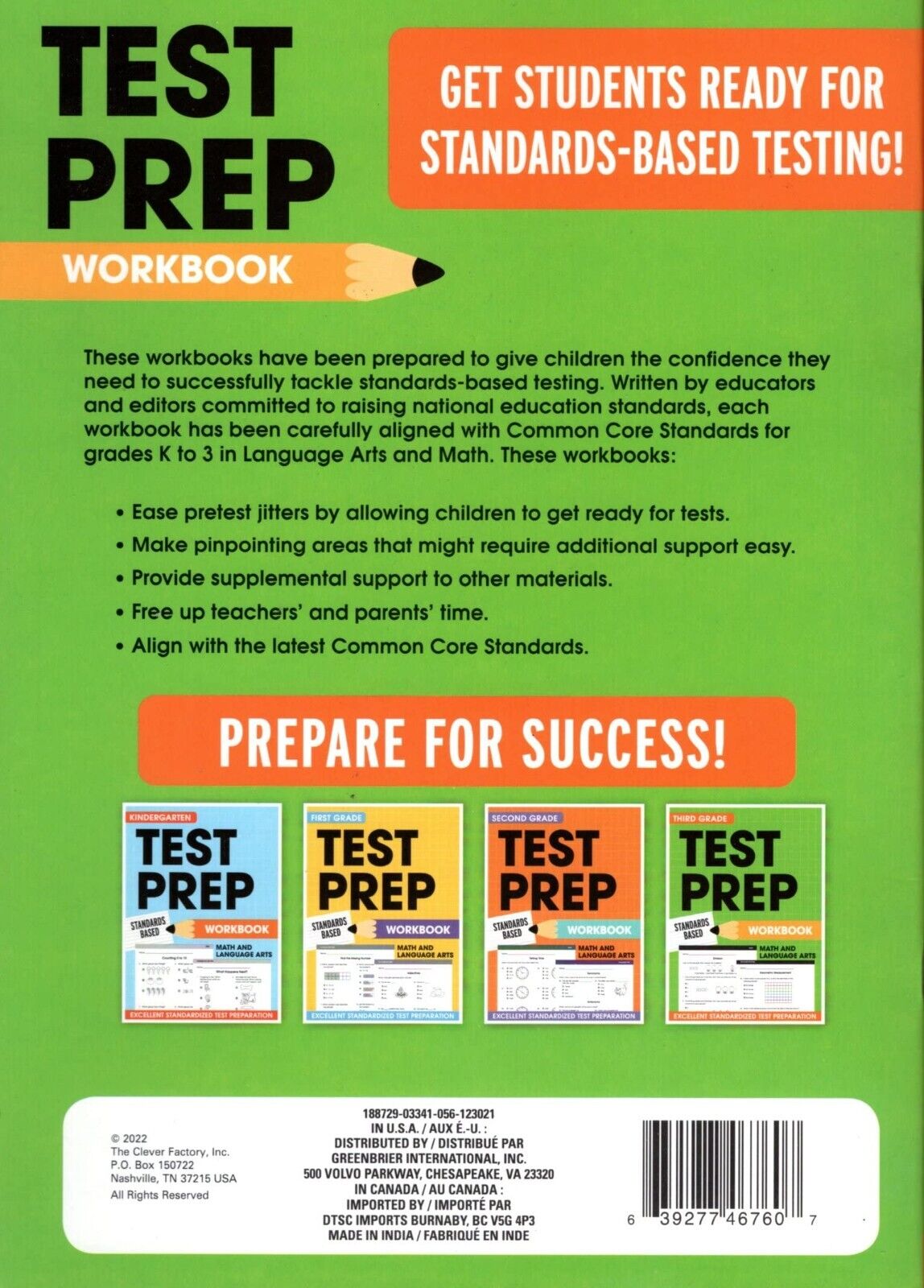 Third Grade Math & Language Arts Test Prep Workbook