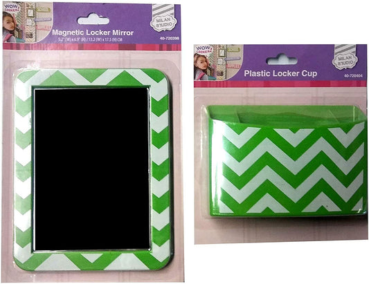 Locker Accessories (Set of 2) Mirror and Locker Pen Cup (Chevron Print)