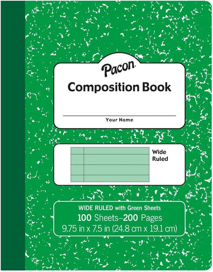 Pacon Pastel Composition Book, Green Marble Cover, Light Green Sheets, 3/8" Rule