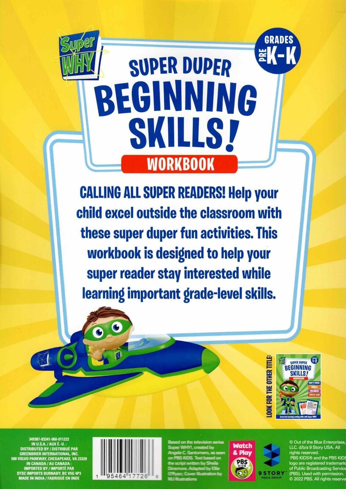 Super WHY - Super Duper - Beginning Skills! - Grades PreK-K Workbook