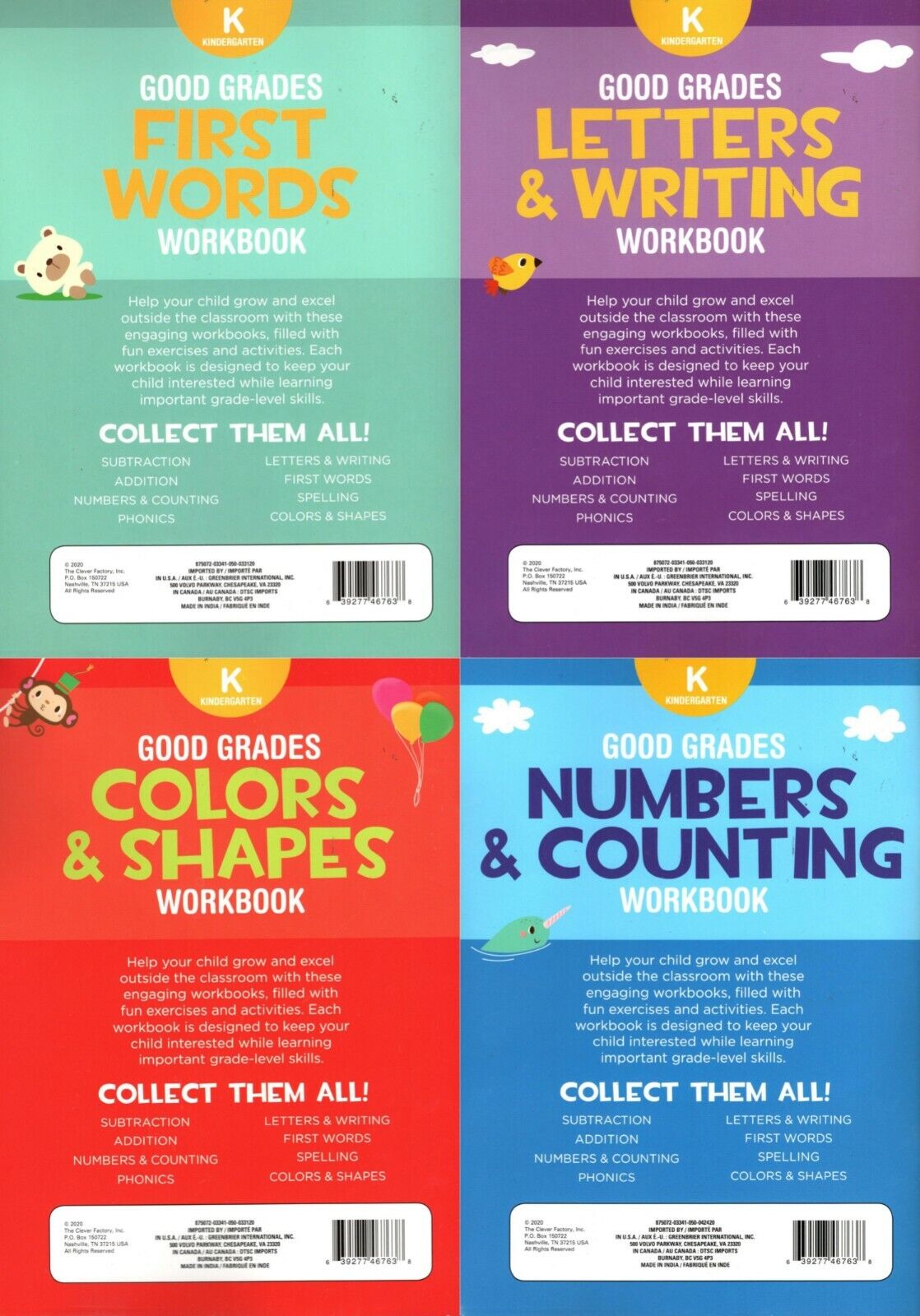 Good Grades Kindergarten Educational Workbooks - Set of 4 Books - v11