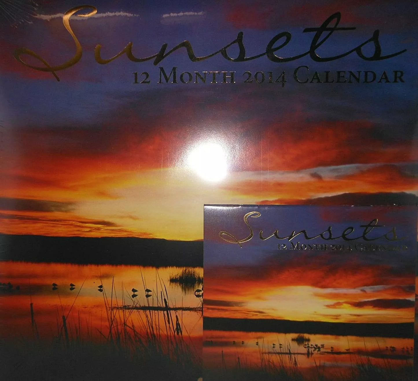 Sunsets - (12x11) 12 Month 2014 Wall Calendar + Free 5"x6" Mini Calendar