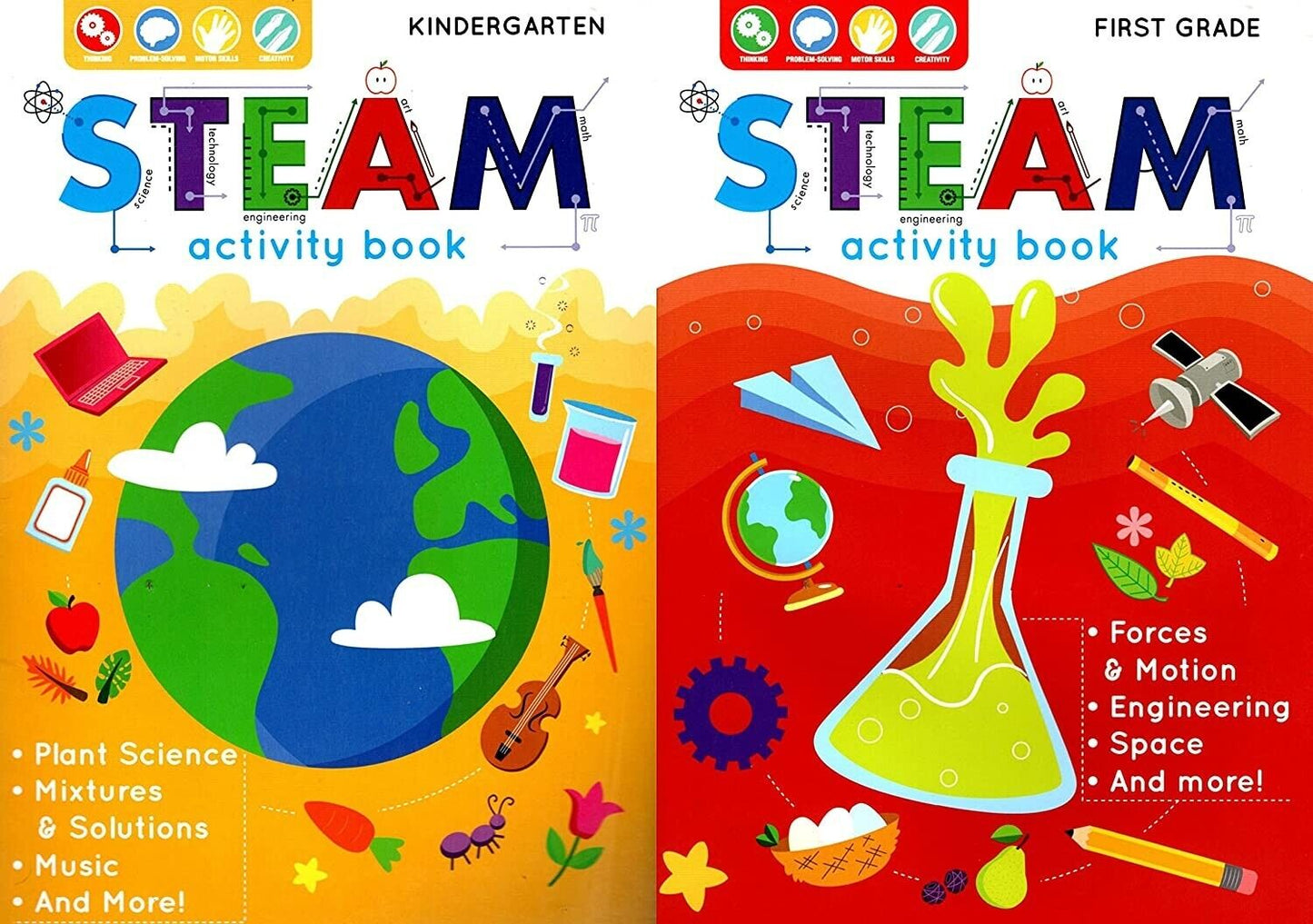 Kindergarten & First Grade - Steam Educational Workbooks - (Set of 2 Books)