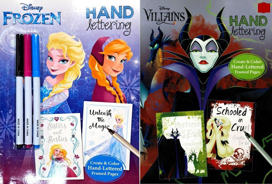 Disney Villains & Frozen - Hand Lettering Activity & Coloring Book (Set of 2)