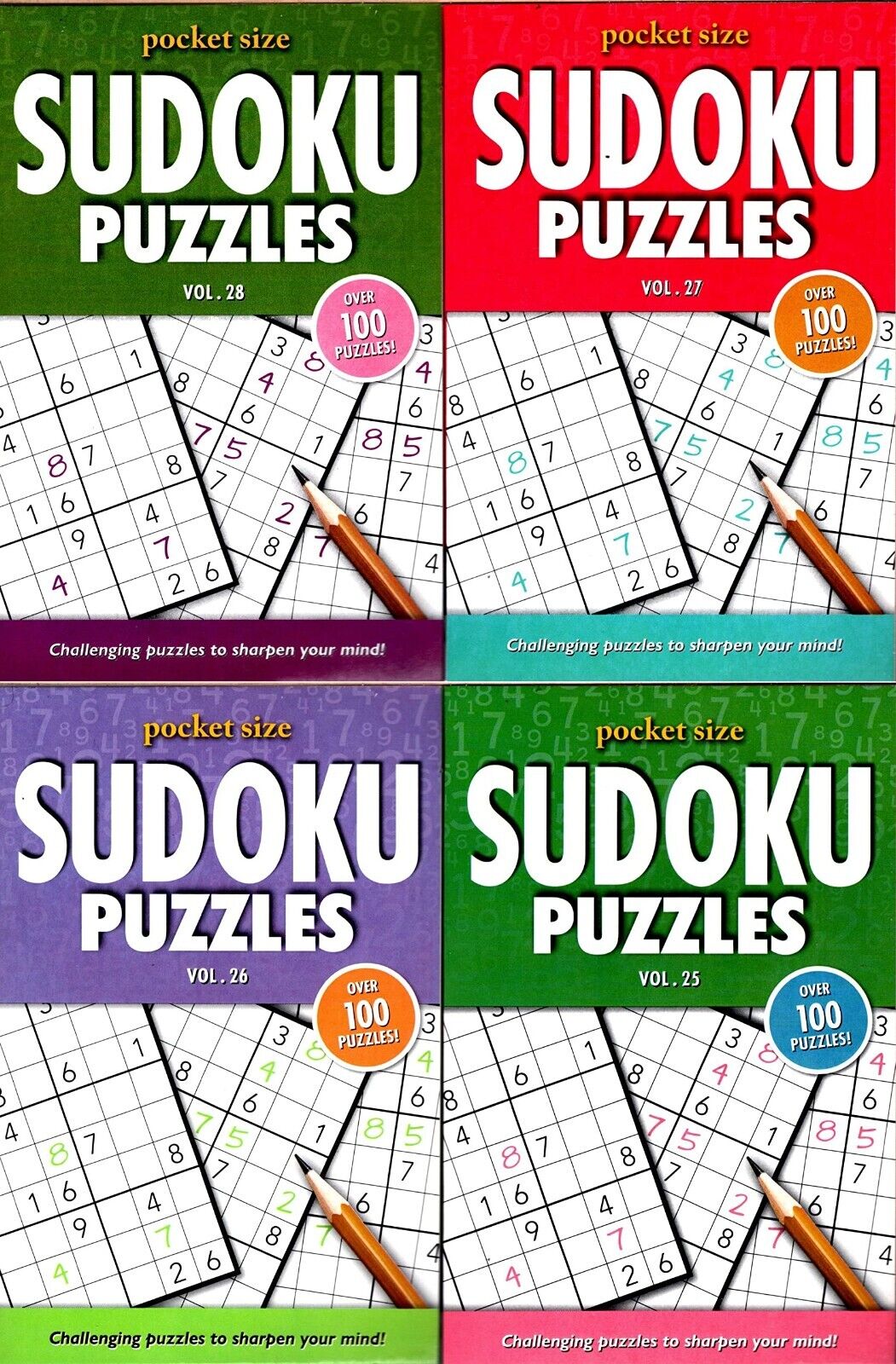 Large Print Pocket Size Sudoku Puzzles - Vol.25 - 28 (Set of 4 Books)