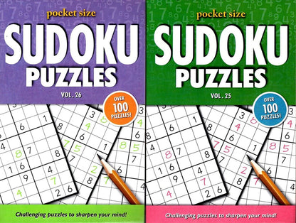 Large Print Pocket Size Sudoku Puzzles - Vol.25 - 26 (Set of 2 Books)