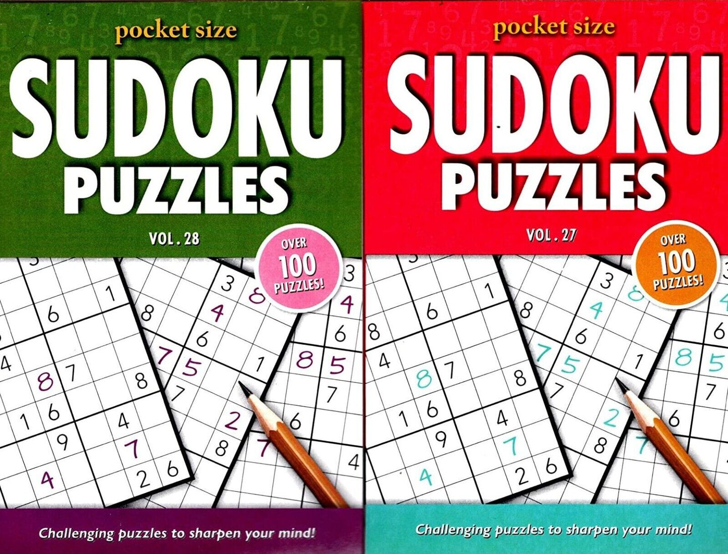 Large Print Pocket Size Sudoku Puzzles - Vol.27 - 28 (Set of 2 Books)