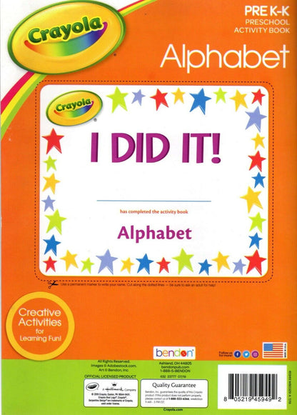 Crayola - Alphabet - Pre K-K Preschool Learning Educational Activity Workbook