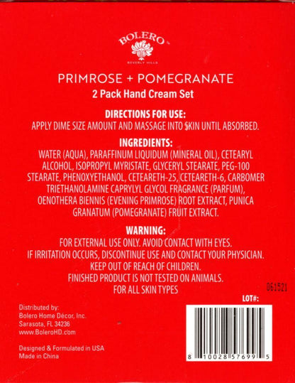 Primrose + Pomegranate Nourish + Hydrate Hand Cream 2 Pack Set Moisturize 2 x 1f