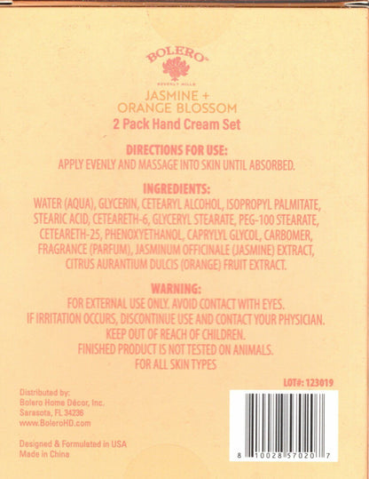 Jasmine + Orange Blossom Hand Cream 2 Pack Set Moisturize 2 x 1fl oz (30ml)