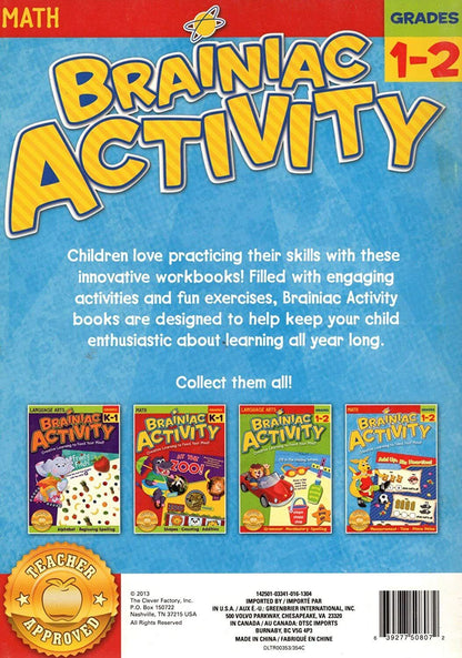 Brainiac Activity Math Grades 1-2 - Learning Activity Workbook - Teacher Approve