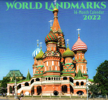 2022 16 Month Mini Wall Calendar Linen Paper Texture - World Landmarks