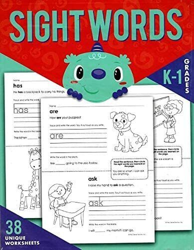 Sight Words Educational Workbook Reproducible - Teacher Approved - Grades K-1