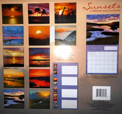 Sunsets - (12x11) 12 Month 2014 Wall Calendar + Free 5"x6" Mini Calendar