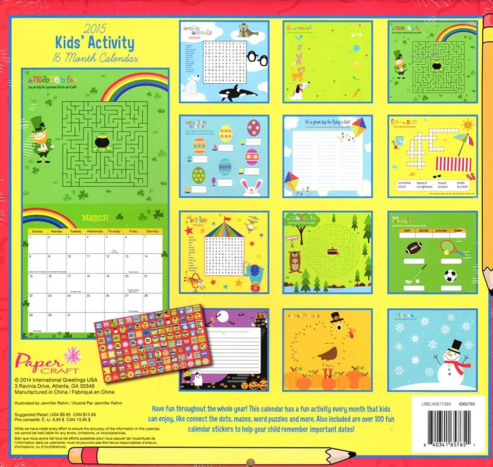 Activity Calendar - 2015 Wall Calendar with Stickers