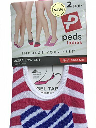 Peds Ladies Ultra Low Cut Liners with Heart Design (Set of 2 Pack)