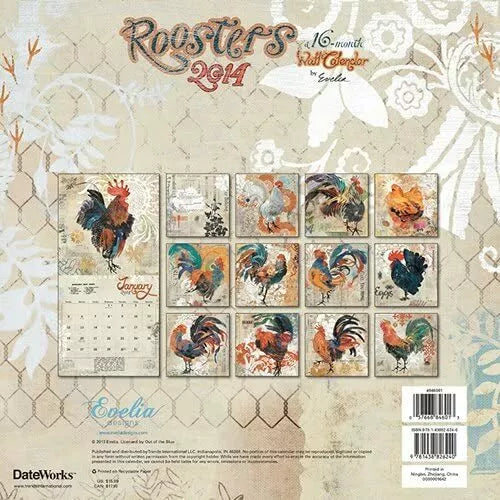 Roosters by Evelia 2014 Linen Wall Calendar