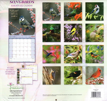 2022 16 Month Wall Inspiration Calendar Linen Paper Texture - Songbirds