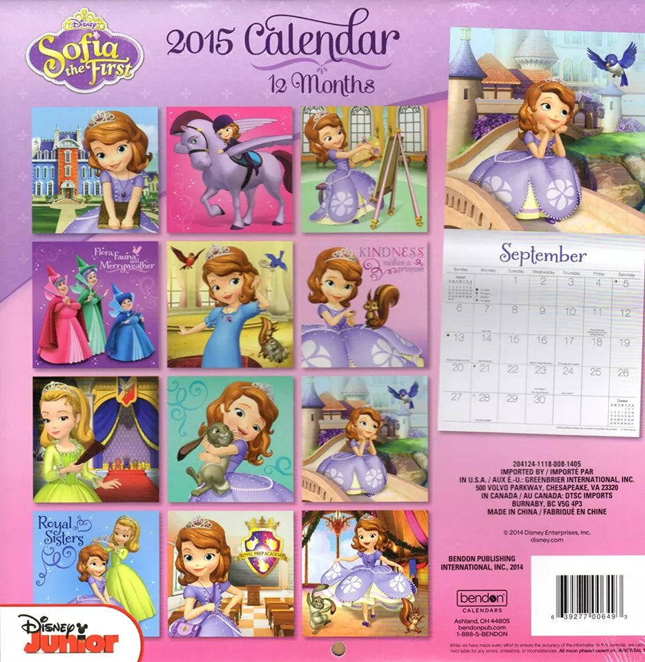 Sofia The First - Disney Junior - 2015 12 Month Wall Calendar 10x10