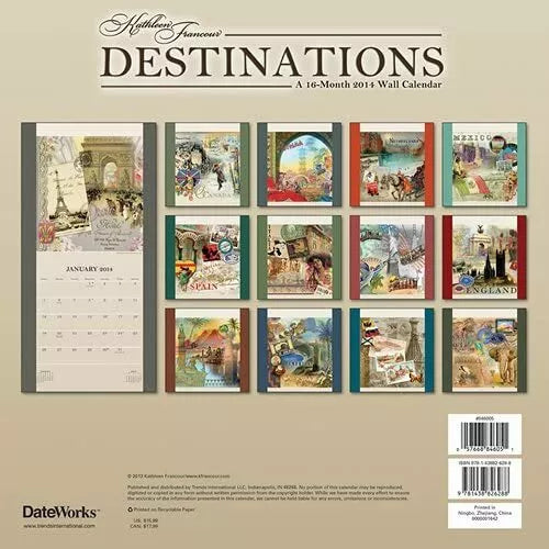 Destinations by Kathleen Francour 2014 Linen Wall Calendar