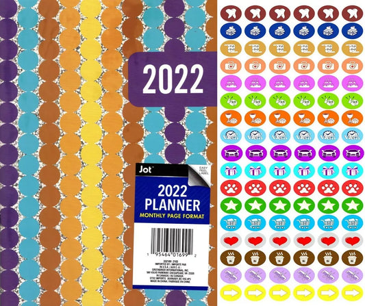 2022 Planner Calendar - School College Monthly Agenda + 100 Stickers v2