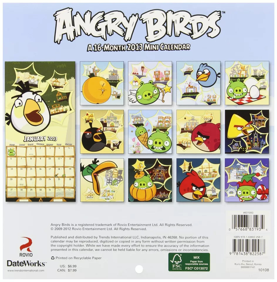 Angry Birds 2013 Large Mini Calendar